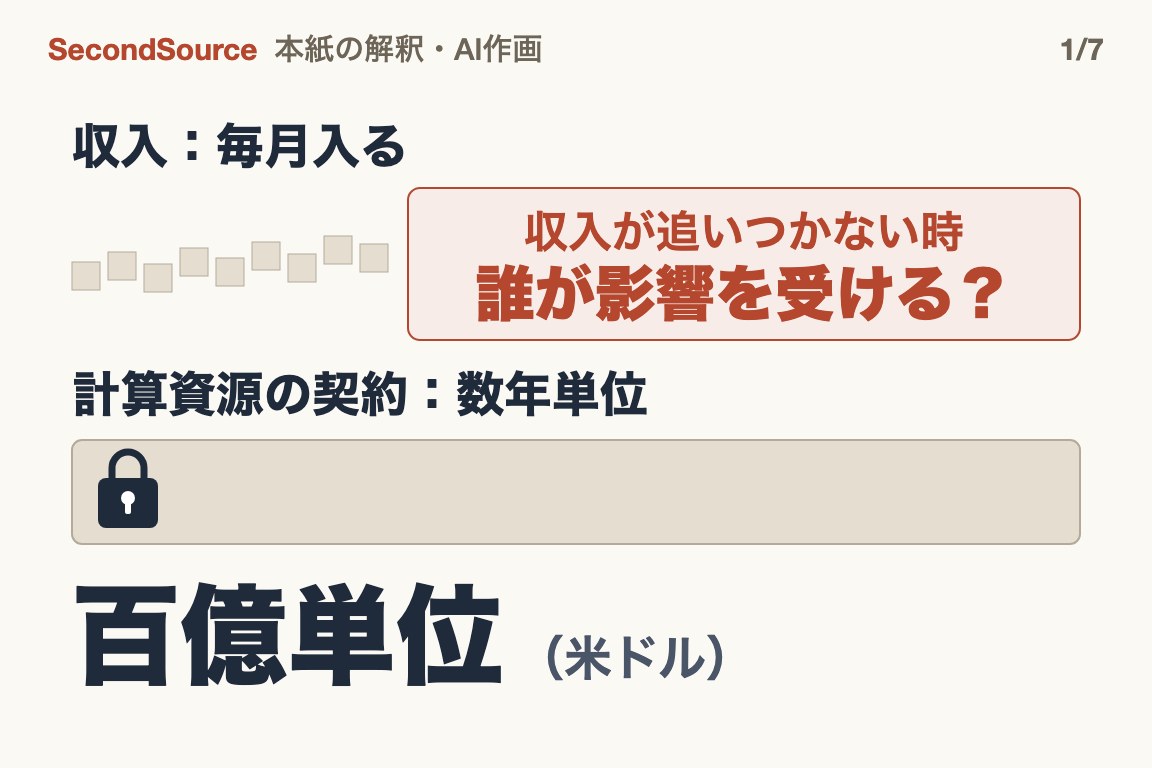 収入は毎月、計算資源の契約は数年単位。追いつかないとき誰が影響を受けるか(百億単位)